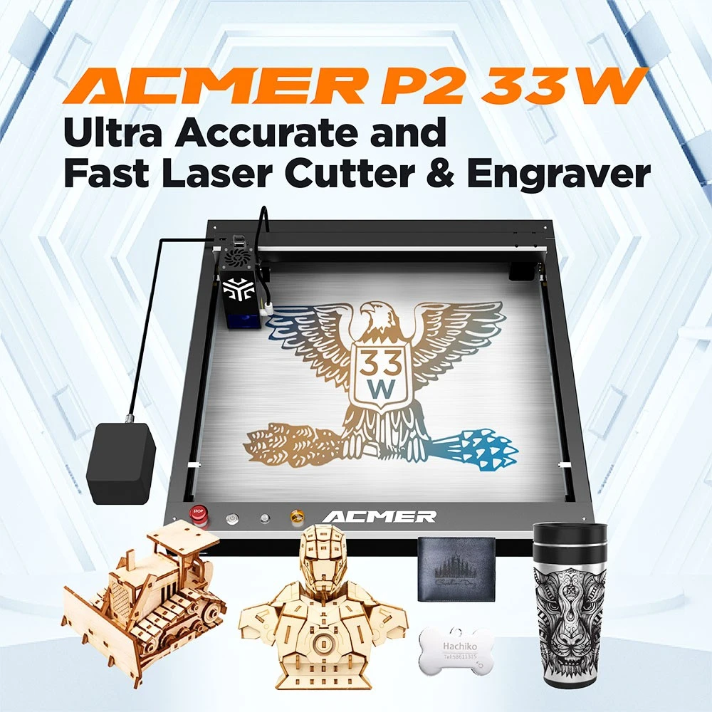 ACMER P2 33W Laser Cutter, Engraving At 24000mm/min, Auto Air Assist, 0.08*0.1mm Compressed Spot, Cut 25mm Acrylic, IOS Android App Control, 420*400mm 8 ACMER P2 33W Laser Cutter, Engraving At 24000mm/min, Auto Air Assist, 0.08*0.1mm Compressed Spot, Cut 25mm Acrylic, IOS Android App Control, 420*400mm - Image 6