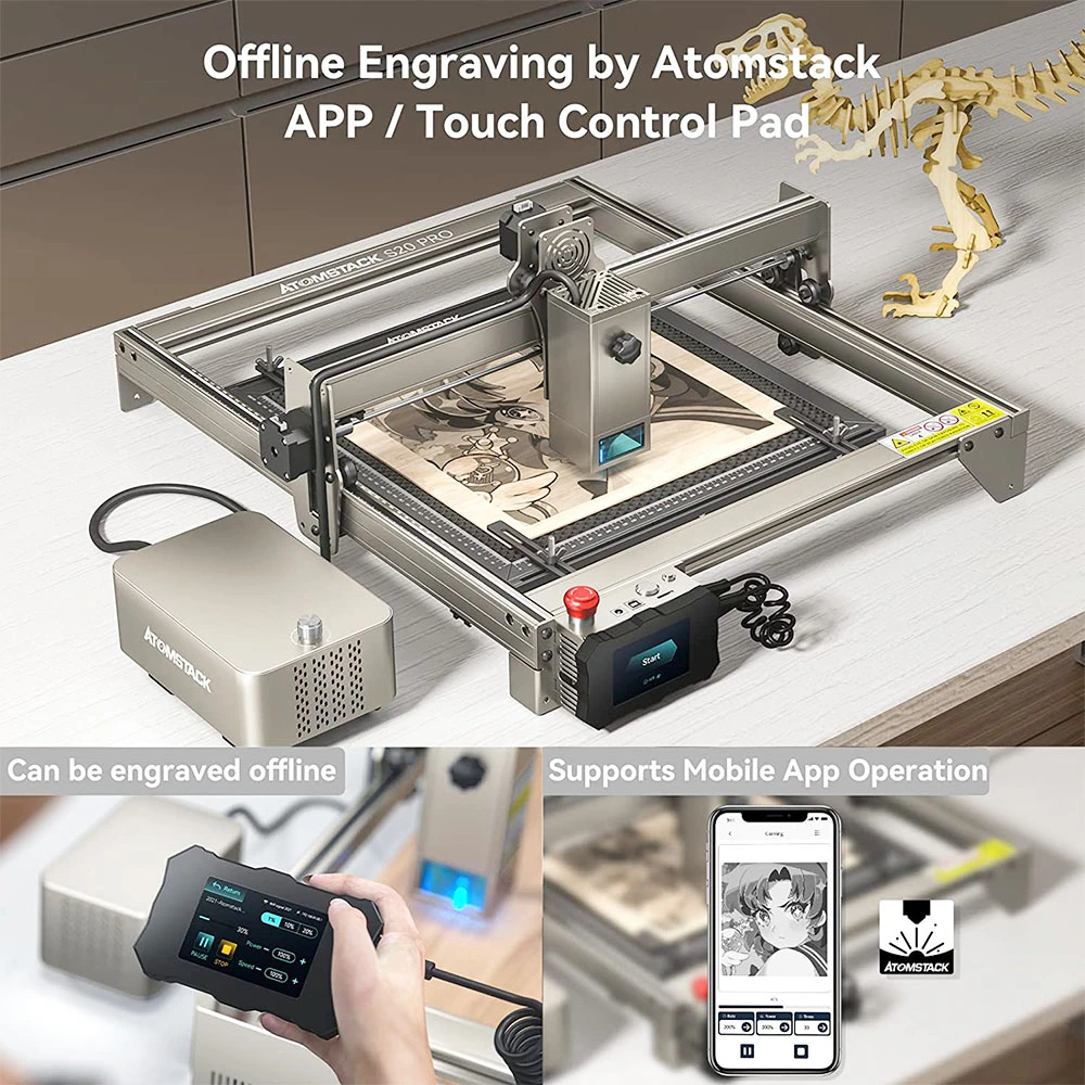 ATOMSTACK S20 Pro 20W Laser Engraver Cutter With Air Assist Kits, Focus-Free, Quad-core Diode Laser, 0.08 X 0.1mm Compressed Spot, Offline Engraving, 400x400mm 4 ATOMSTACK S20 Pro 20W Laser Engraver Cutter With Air Assist Kits, Focus-Free, Quad-core Diode Laser, 0.08 X 0.1mm Compressed Spot, Offline Engraving, 400x400mm - Image 2