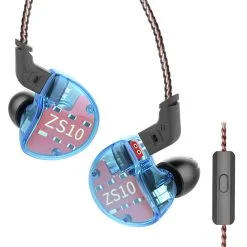 KZ ZS10 Wired Earphone 4BA+1DD Hybrid Technology In-ear HiFi Bass Game Headset - With Mic Blue