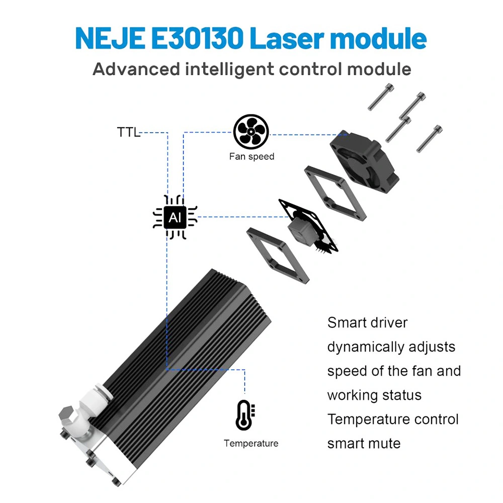 NEJE E30130 5.5-7.5W Laser Module Kit 1, Built-in Air Assist, 0.06*0.06mm Focus Spot, 20mm Fixed Focus 6 NEJE E30130 5.5-7.5W Laser Module Kit 1, Built-in Air Assist, 0.06*0.06mm Focus Spot, 20mm Fixed Focus - Image 4