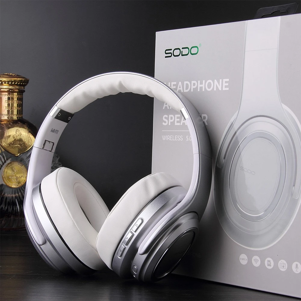 SODO MH11 2-in-1 Wireless Bluetooth Headphone & Speaker, Built-in 3-EQ Foldable Headset With Mic Support TF Card - Silver 6 SODO MH11 2-in-1 Wireless Bluetooth Headphone & Speaker, Built-in 3-EQ Foldable Headset With Mic Support TF Card - Silver - Image 5