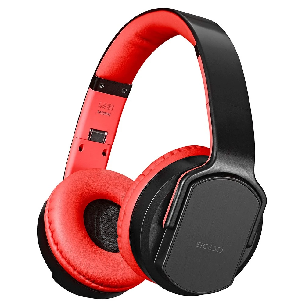 SODO MH2 Wireless Bluetooth Headset, Headphone & Speaker Modes, Support TF Card, FM - Red 4 SODO MH2 Wireless Bluetooth Headset, Headphone & Speaker Modes, Support TF Card, FM - Red - Image 2