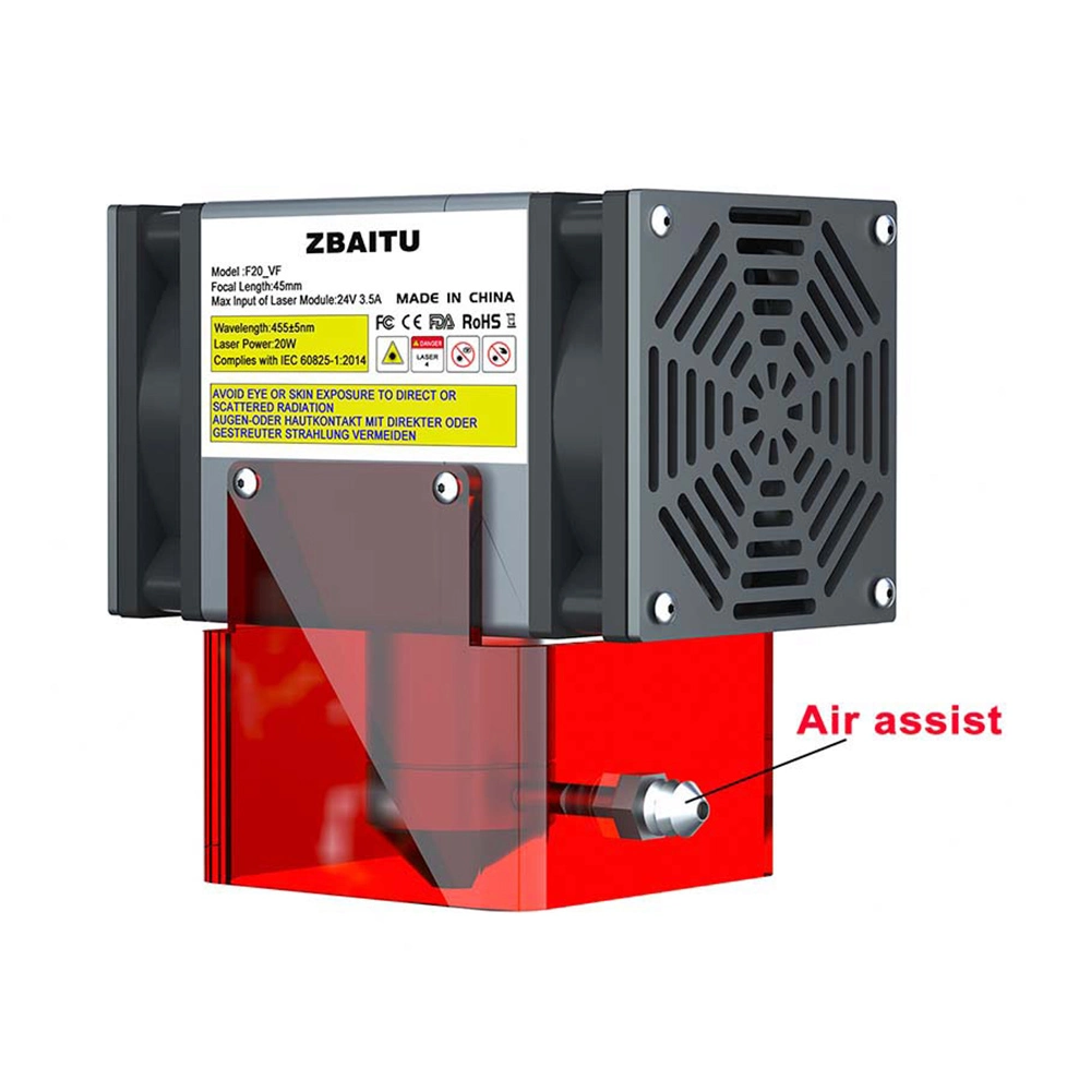 ZBAITU F20-VF 20W Laser Module, Air Assist, Fixed-focus, 0.08x0.08mm Spot, 0.01mm Accuracy, Dual Fans 6 ZBAITU F20-VF 20W Laser Module, Air Assist, Fixed-focus, 0.08x0.08mm Spot, 0.01mm Accuracy, Dual Fans - Image 4