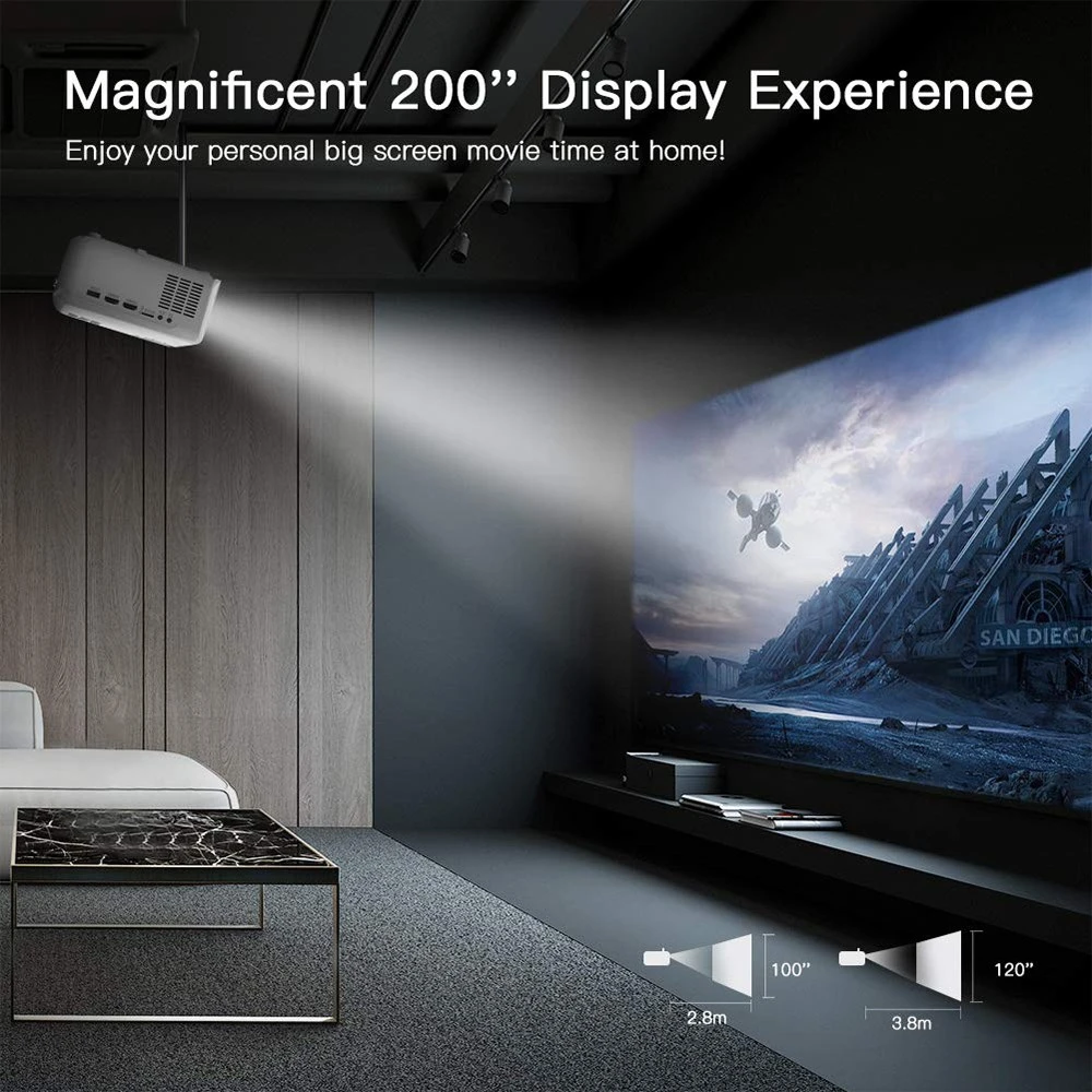 Apeman 4000 Lumen 720P Supported Mini Projector, 200'' Display 50000 Hrs LED Life, Dual Speakers Portable Projector 5 Apeman 4000 Lumen 720P Supported Mini Projector, 200'' Display 50000 Hrs LED Life, Dual Speakers Portable Projector - Image 3