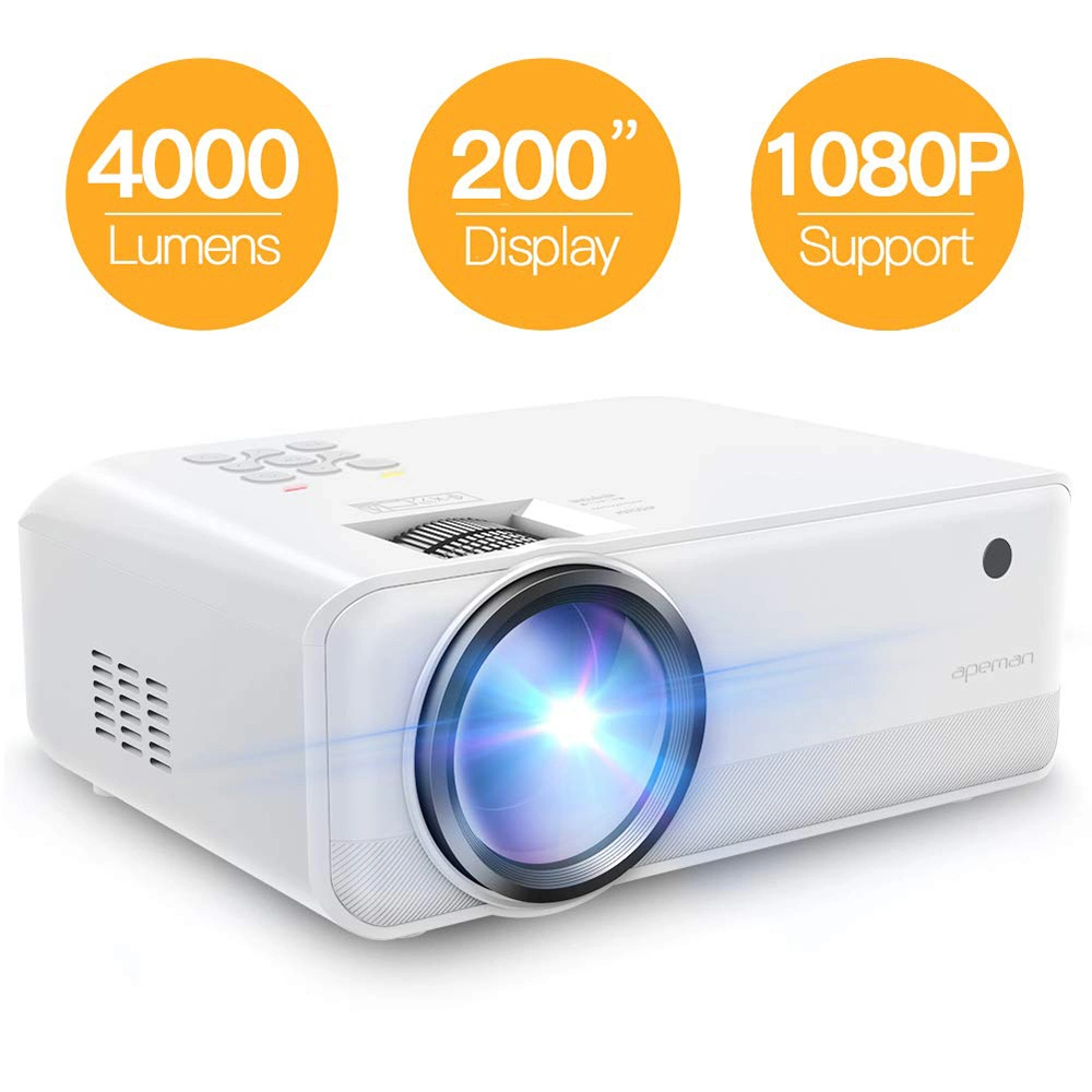 Apeman 4000 Lumen 720P Supported Mini Projector, 200'' Display 50000 Hrs LED Life, Dual Speakers Portable Projector 4 Apeman 4000 Lumen 720P Supported Mini Projector, 200'' Display 50000 Hrs LED Life, Dual Speakers Portable Projector - Image 2
