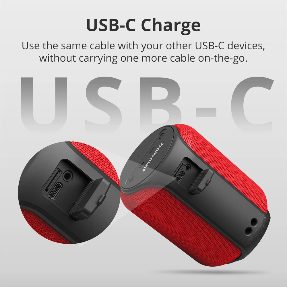 Tronsmart Element T6 Mini 15W Bluetooth 5.0 Speaker 30m Connection Siri Google Assistant IPX6 24H Playtime USB-C - Red 8 Tronsmart Element T6 Mini 15W Bluetooth 5.0 Speaker 30m Connection Siri Google Assistant IPX6 24H Playtime USB-C - Red - Image 6