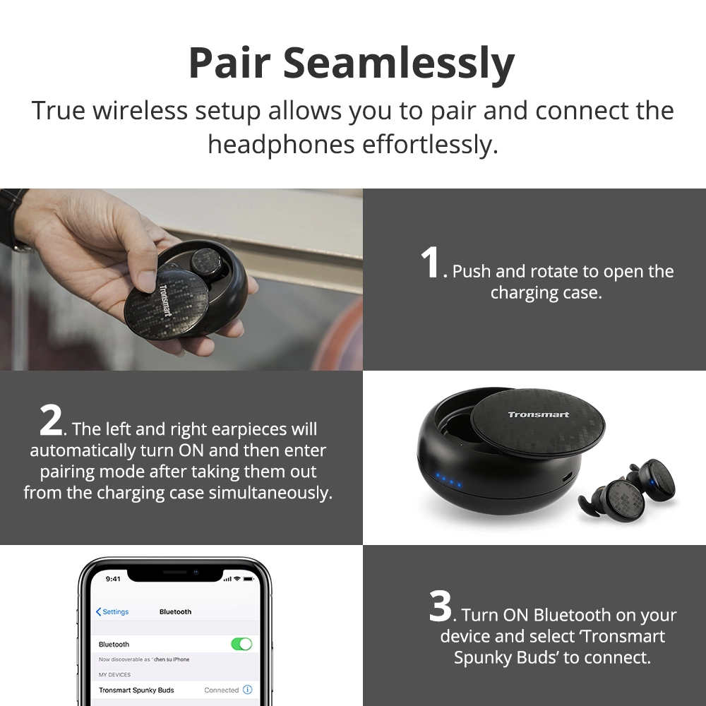 Tronsmart Encore Spunky Buds Bluetooth 5.0 TWS Earbuds 12 Hours Playtime Siri Google Assistant IPX5 Water Resistant- Black 5 Tronsmart Encore Spunky Buds Bluetooth 5.0 TWS Earbuds 12 Hours Playtime Siri Google Assistant IPX5 Water Resistant- Black - Image 3