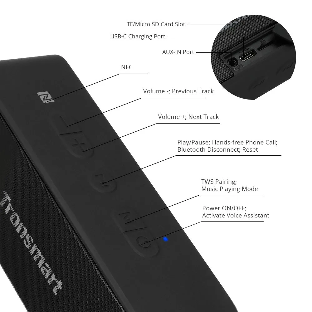 Tronsmart T2 Plus 20W Bluetooth 5.0 Speaker 24H Playtime NFC IPX7 Waterproof Soundbar With TWS,Siri,Micro SD 7 Tronsmart T2 Plus 20W Bluetooth 5.0 Speaker 24H Playtime NFC IPX7 Waterproof Soundbar With TWS,Siri,Micro SD - Image 5